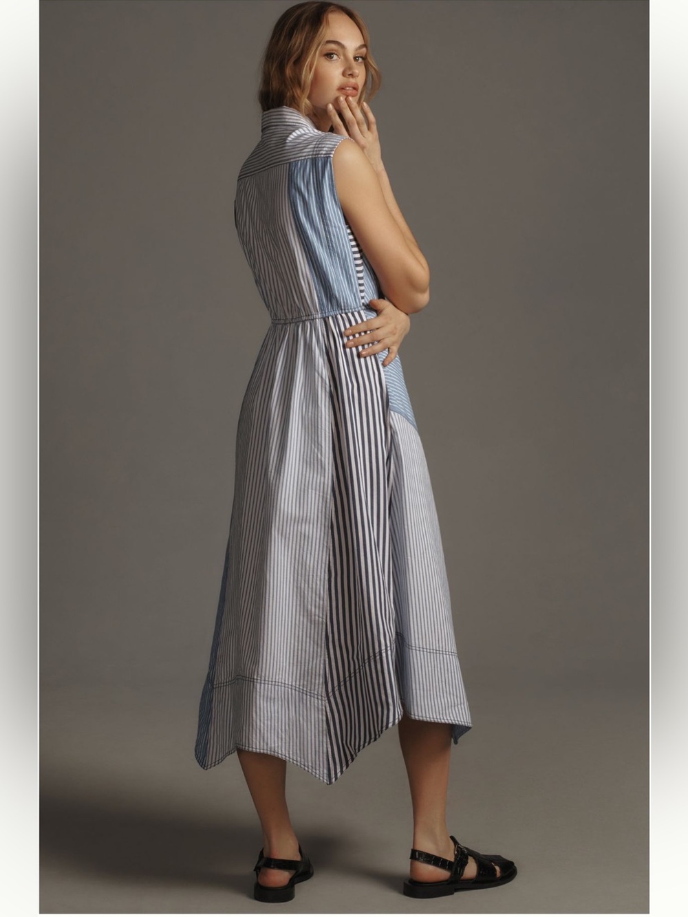Anthropologie Pilcro Asymmetrical Button-Front Wrap Shirt Sleeveless Dress - Picture 2 of 11